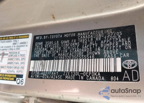 2005 Toyota Corolla Ce z USA, uszkodzony, nr VIN 2T1BR32E35C555546